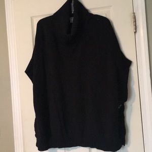Cowl neck black poncho with side buttons